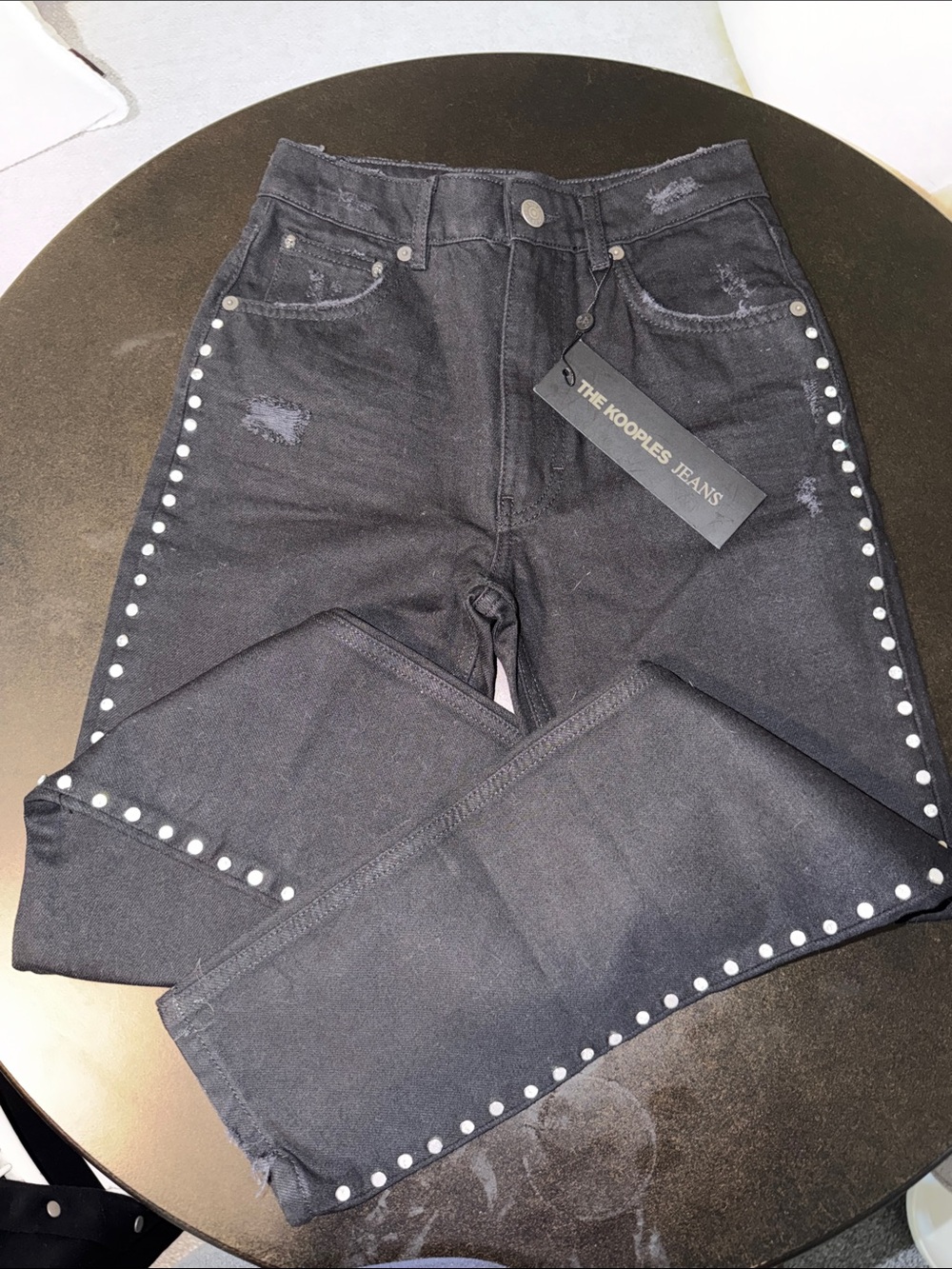 The Kooples Black Stud & Rhinestone Trim High-Waist Jeans. Sz24